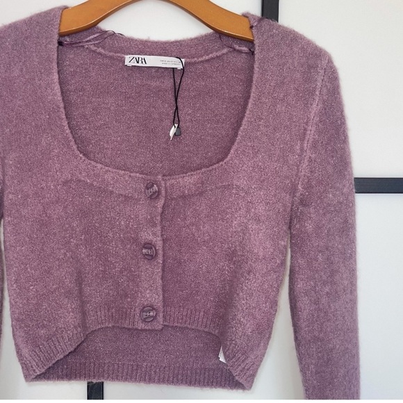 Zara mauve dusty purple cropped cardigan - Picture 1 of 5